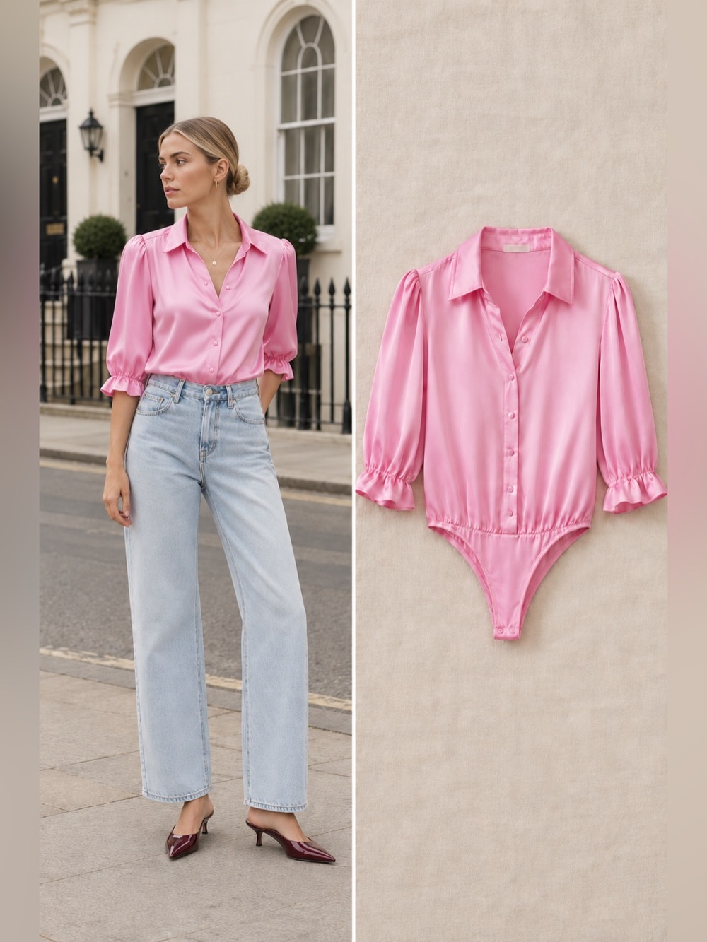 Ramy Brook Dina Satin Bodysuit Barbie Pink NWT Size S